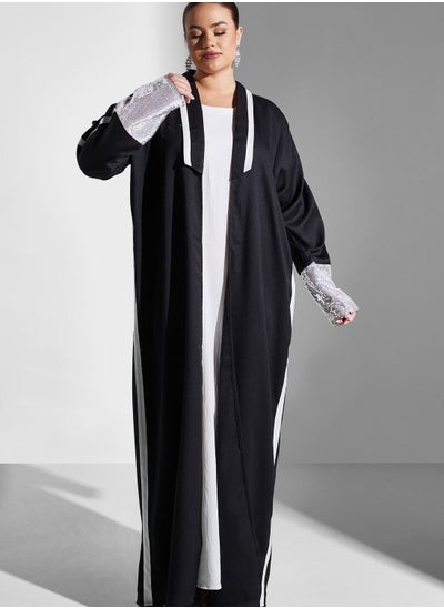 Buy Contrast Stripe Detail Abaya With Sheila in Saudi Arabia