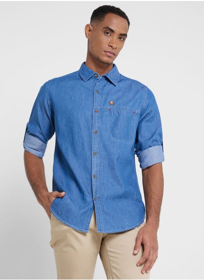 Buy Thomas Scott Men Blue Smart Slim Fit Opaque Casual Shirt in Saudi Arabia