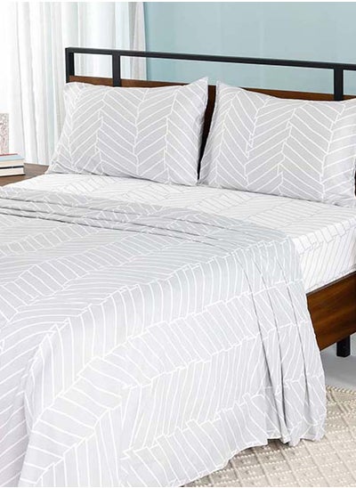 Buy Chevron Flat Sheet and Pillowcase Set, Silver & White - 228x255 cm in UAE