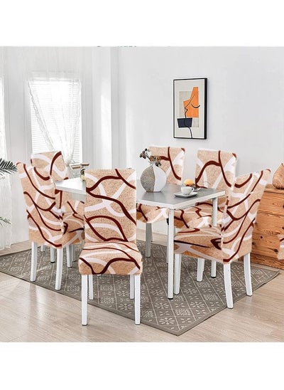 اشتري 6-piece Removable Washable Dining Chair Covers Beige في السعودية