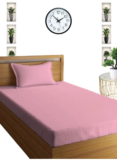 Buy Pastel Pink Striped Bed Sheet Sets Cotton 2 Piece Set Deep Pocket 120x200+15cm in UAE