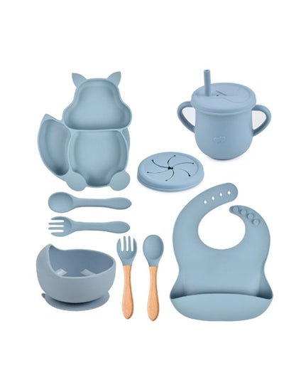 Buy 8 Pcs Baby Feeding Set, Food-grade Silicone Baby Tableware Set, Squirrel Baby Cutlery and Plates Set, Non-Slip Infant Dinnerware Set, Baby Self Feeding Utensils in UAE