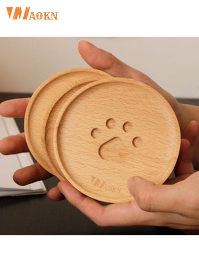Buy Coasters for Drinks 2pcs Cup Pads Coaster Saucer Pastry Plate Solid Wood Cartoon Bear's Paw Shaped Design for Home Restaurant in Saudi Arabia