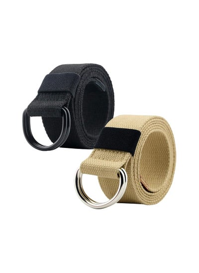 Buy Canvas Belt, 2PCS Double D-ring Belt, Canvas Web Belt for Men/Women Casual Belt, Adjustable Outdoor Sports Belt Soft, Comfortable and Durable Quality Canvas, Black, Khaki in Saudi Arabia