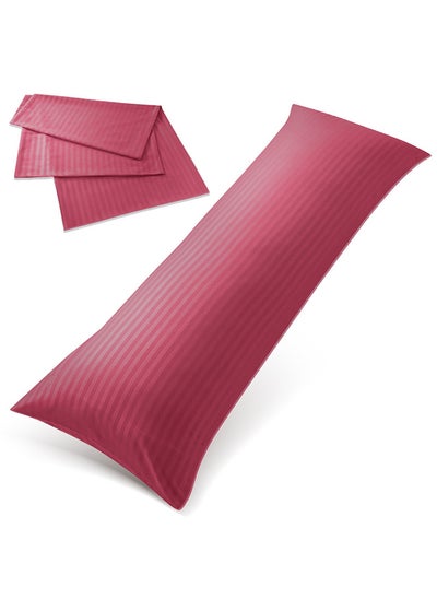 اشتري Hotel Linen Klub Long Body 1Pc Stripe Pillowcase - 100% Microfiber  with envelope closure, Soft and Durable Quality, Size : 45 x 125cm , Maroon في الامارات