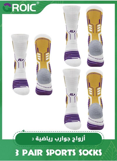 Buy 3 Pair Elite Basketball Socks, Athletic Socks with 3D Ankle Protection, Football Socks & Running Socks, Compression Cushion Sport Socks Unisex in Saudi Arabia