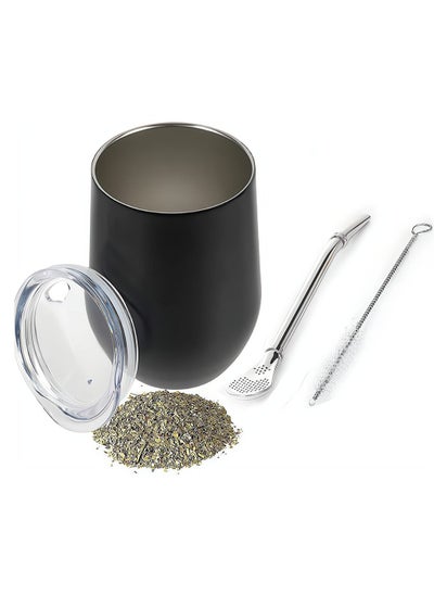 Buy Yerba Mate Tea Cup And Bombilla Straw Set 12oz double-wall Stainless Coffee Water Tea Cup Natural Mate Gourd Cup Kit For Yerba Mate Loose Leaf Drinking Easy to Clean in UAE