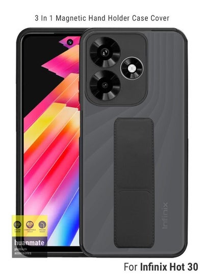 Buy Premium Case Cover With Magnetic Hand Grip Holder And Kickstand For Infinix Hot 30 Black in Saudi Arabia