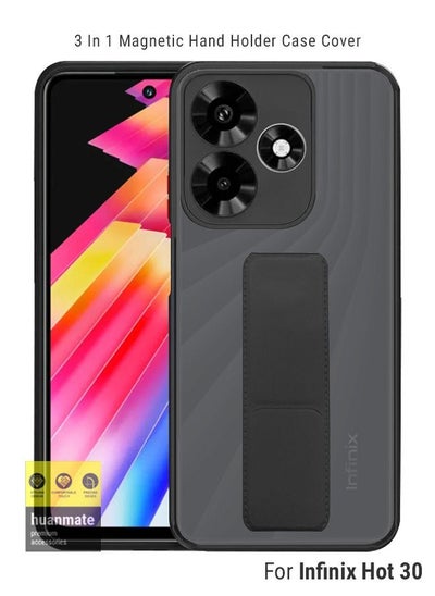 Buy Premium Case Cover With Magnetic Hand Grip Holder And Kickstand For Infinix Hot 30 Black in Saudi Arabia