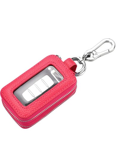 Buy Car Key Fob Case, Genuine Leather Car Smart Key with Lanyard and Zipper Closure, Key Protection Cover for Men Women Fob Holder for Remote Key Fob(Rose Red) in UAE