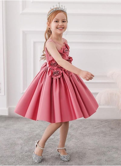 اشتري Floral Midi Party Dress for Girls Pink Color في الامارات