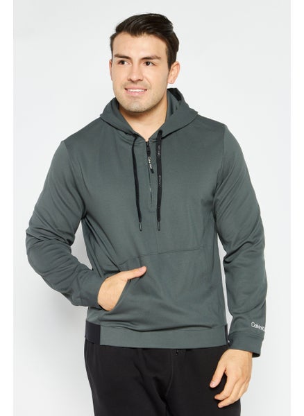 Buy Men Sportswear Fit Hooded Textured Long Sleeve Sweatshirt, Green in UAE