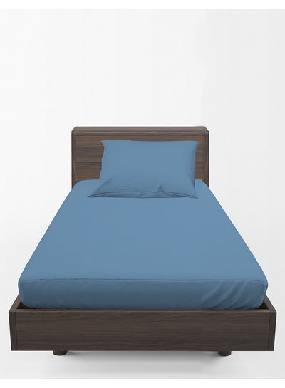 Buy 2 Piece Hometex Design Single Size Dyed Flat Sheet Set Blue - 1 Flat Sheet (150x260 cm) + 1 Pillow Cover (50x75 cm) in UAE