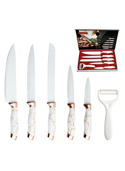 اشتري 6 PCS Kitchen Knife Set Sharp Knives Set Professional Stainless Steel Chef Knife Bread Knife Peeler في الامارات