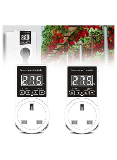 اشتري 2PcsDigital Thermostat Plug Socket Thermostat Outlet Socket Thermostat Plug Day and Night Thermostatic Uk Plug Lcd Screen Heating Cooling Temperature Switch for Greenhouse Reptile في الامارات