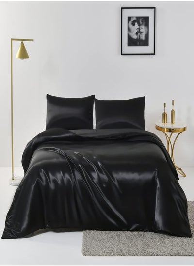 Buy 4pcs Queen Size Luxury Solid Color Satin Duvet Cover Set Skin-friendly And Comfortable, Soft And Smooth For Bedroom And Living Room 200x230 cm in Saudi Arabia