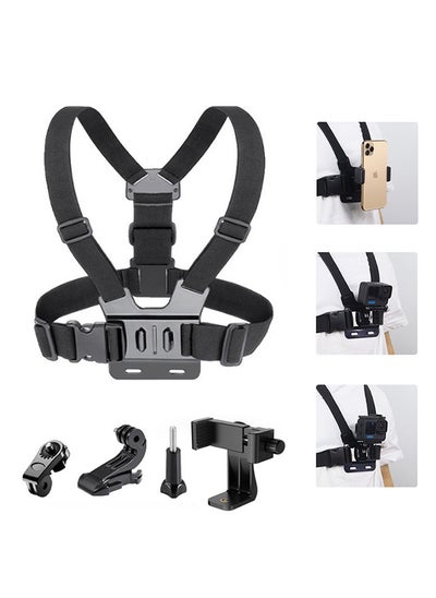 Buy Camera Chest Mount Strap Harness Fit for AKASO DJI Osmo Adjustable Cell Phone with Sports Installation Bracket kit Mobile Bracket Backpack Clip Holder in UAE