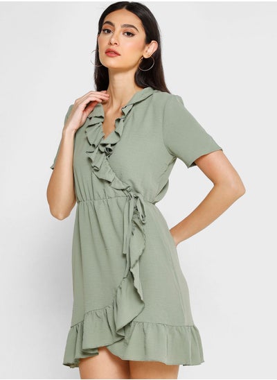 Buy Surplice Neck Ruffle Dress in UAE