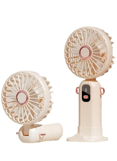 Buy Smart Display Portable USB Mini Fan 2400 mAh Rechargeable Parsonal Fan With 5 Speed use Home,Office,School Gym,Sport,Travel,Makeup,Picnic in Saudi Arabia