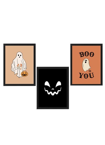 Buy set of 3, Halloween Spooky Ghost Framed Poster 50x40cm - Spooky Halloween Wall Art Decor for Kids' Rooms, Home, Nursery, or Party -  Halloween Decoration Gift in UAE