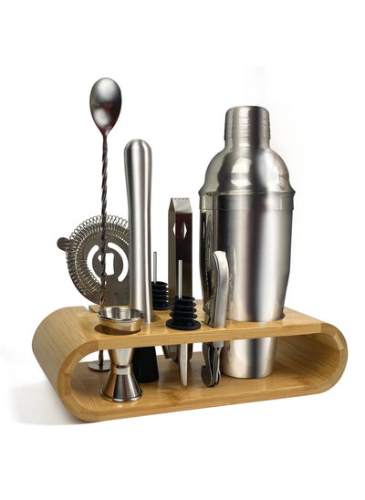 اشتري 11-Piece Bar Tool Set with Stylish Bamboo Stand-Perfect Home Bartending Kit and Martini Cocktail Shaker Set For an Awesome Drink Mixing Experience في الامارات