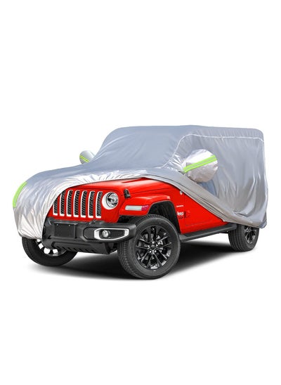 Buy Waterproof Car Cover for Jeep Wrangler JK JL 4 Door All Weather Protection Waterproof Sun Rain Dust Wind Snow Protection with Driver Door Zipper (Silver) in Saudi Arabia