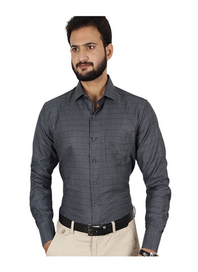 Buy Regular Fit Collared Neck Casual Shirt Dark Grey in UAE