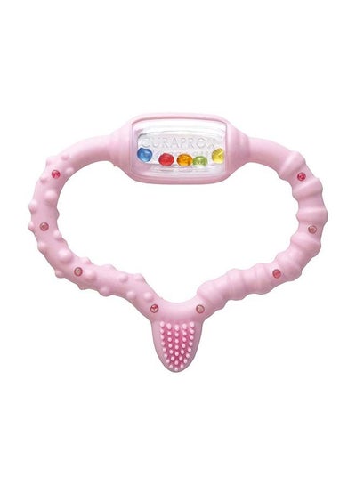 Buy Curaprox teething ring for babies, pink baby teething ring with rattle, baby teething ring with learning toothbrush, teething ring for babies for teething, BPA free, pink, 1 pc. in UAE