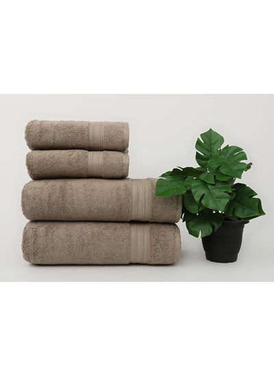 Buy 4 Piece Bathroom Towel Set -HARMONY - 650 GSM - 100% Cotton Terry - 2 Bath Towel 70X140 cm & 2 Hand Towel 50x90 cm-Premium Touch-Quick Dry - Super Absorbent-Camel in UAE