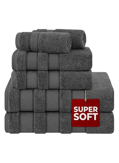 Buy Safi Plus 6 Piece Turkısh Cotton Super Soft Towel Set Grey in UAE