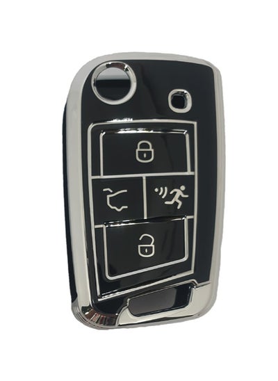 Buy Protective Silicone 4 Buttons Key Cover Case For Volkswagen Black Silver in UAE