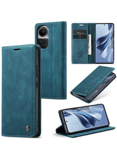 Buy CaseMe Oppo Reno 10 5G Case Wallet Case Book Folding Flip Folio Case with Magnetic Kickstand Card Slots Protective Cover - Green in Egypt