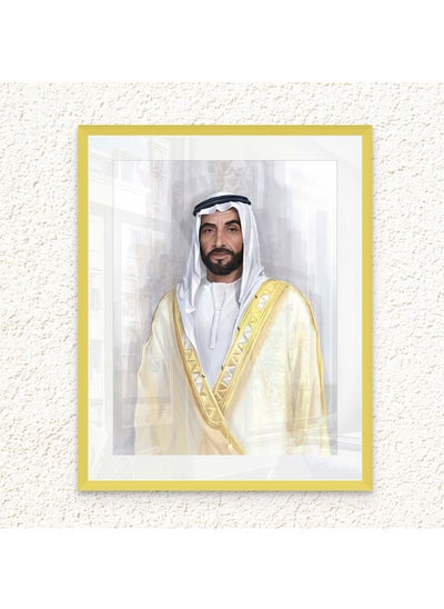 اشتري Art Decor Framed Fine Art of Sheikh Zayed Bin Sultan Al Nahyan Portrait UAE Wall Art with Matt Board Print Wall Decor for Home Living Room Office Decoration and Gifting في الامارات