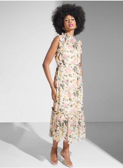 Buy Pleated Down Floral Dress in Saudi Arabia