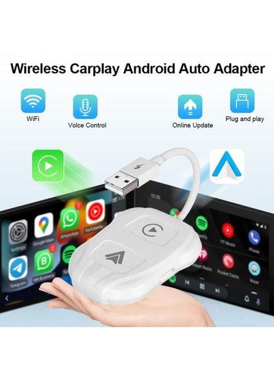 Buy 2-in-1 Wireless Apple CarPlay & Android Auto Wireless Adapter, Plug & Play 5.8 GHz Wireless Carplay Dongle for Wired Apple Carplay & Android (Supports iOS 10 above) (White) in Saudi Arabia