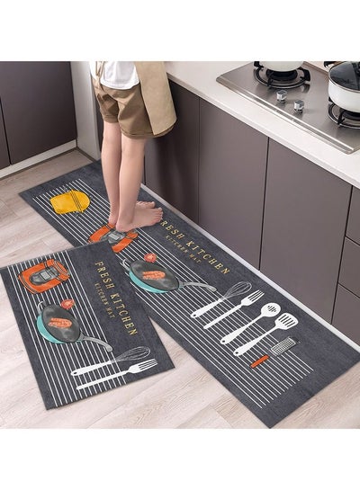 Buy 2 PCS Set Large Kitchen Mats with Thick Non-Slip Bottom for Kitchen Floor with Beautiful Design (50×80CM And 50×160CM) in UAE
