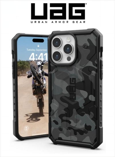 Buy Apple iPhone 15 Pro Max Case Pathfinder Built-in Magnet Compatible with MagSafe Charging Slim Lightweight Shockproof Dropproof Rugged Protective Cover - Black Midnight Camo in Saudi Arabia