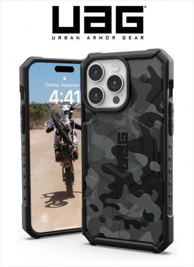 اشتري Apple iPhone 15 Pro Max Case Pathfinder Built-in Magnet Compatible with MagSafe Charging Slim Lightweight Shockproof Dropproof Rugged Protective Cover - Black Midnight Camo في السعودية