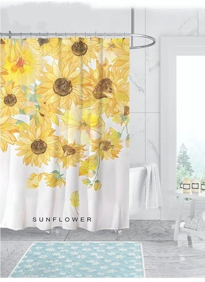 Buy Polyester Printing Shower Curtain Sunflower Image Digital Printing Easy to Clean Polyester Material Thickened Impermeable Machine Washable Warm Shower Curtain in Saudi Arabia