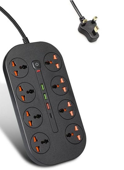 اشتري Power Strip fast charger with USB,8 AC Outlets and 3 USB Ports (5V/5A) and 1Type-C Ports,3000W/16A,QC3.0+ PD 40W-Multi Function USB PLUG,for Smartphone Tablet Laptop Computer Multiple Devices في الامارات