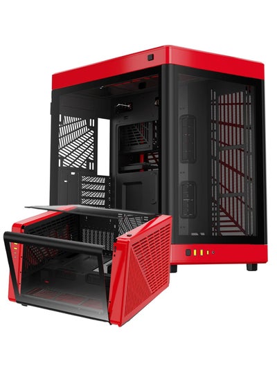 Buy GAMDIAS NESO P1 Black Red Full Tower ATX Case - One Touch Swing Open - Panoramic Tempered Glass Panel - Dual Cahmber - Dual Orientation - High Airflow - Cable Management - Spacious Interior in Egypt