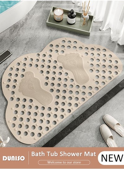 اشتري Cloud Shaped Anti Slip Bathroom Mat Shower Mat Waterproof Mat Foot Massage Mat With Drain Holes And Suction Cups 36*70cm Bath Mat For Tub, Toilet And Bathroom Floors-Khaki في الامارات