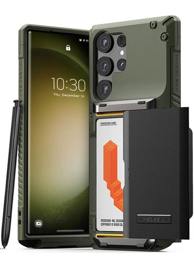 اشتري Damda Glide Pro Samsung Galaxy S23 ULTRA Case Cover Wallet with Semi Automatic Credit Card Holder Slot [3-4 Cards] - Green Groove في الامارات