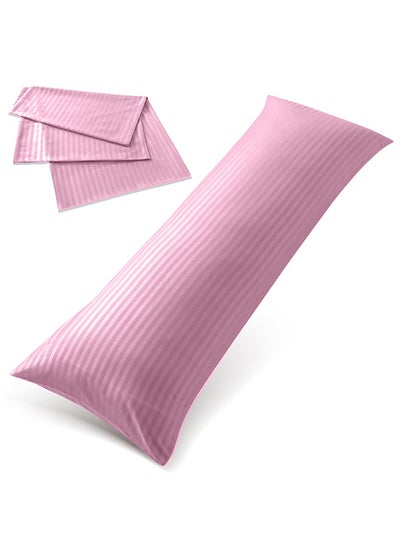 اشتري Hotel Linen Klub Long Body 1Pc Stripe Pillowcase - 100% Microfiber  with envelope closure, Soft and Durable Quality, Size : 45 x 125cm , Pink في الامارات