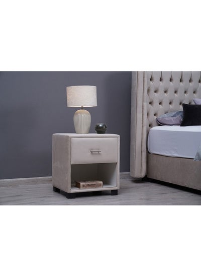 Buy Emirates Single Drawer Night Stand Velvet Beige in UAE