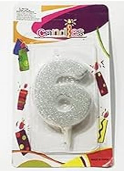 Buy GLITTER SILVAR BIRTHDAY CANDLE NO. 6 in Egypt