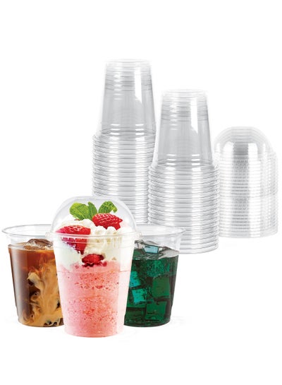 Buy KHALEEJ PACK - [50 Cups] Clear Plastic Cups 12oz (92 Dia) With Dome Lid – Strong & Durable For All Cold Desserts – Juice – Milkshake - Smoothie - Slush & Cold Coffee. in UAE