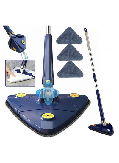 Buy 360° Rotatable Adjustable Cleaning Mop Extendable Triangle Mop with Long Handle Hand Twist Quick Dry Mop Multifunctional Microfiber Wet and Dry Mop for Floor Wall with 3 Replacement Pads in Saudi Arabia