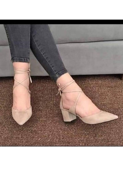 Buy Shoes Mid Heels Suede With Lace-Up F-18 - Beige in Egypt