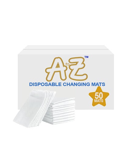 اشتري A To Z - Disposable Changing Mat size (45cm x 60cm) Large- Premium Quality for Baby Soft Ultra Absorbent Waterproof, Pack of 50-White في الامارات